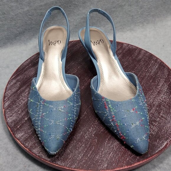 Vintage-Inspired Pointed Toe Slingback Pumps Impo Chambray Elina Too - Picture 1 of 8